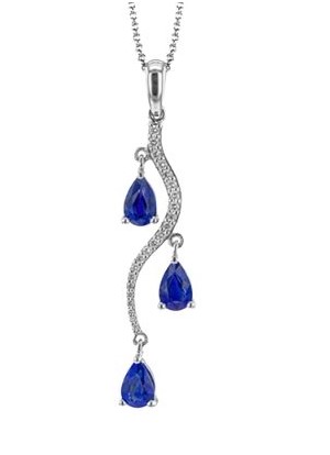 18Kt White Gold Dangle Pendant Necklace With (3) Pear Shaped Sapphires Weighing 1.42ct And (22) Round Diamonds Weighing 0.12ct