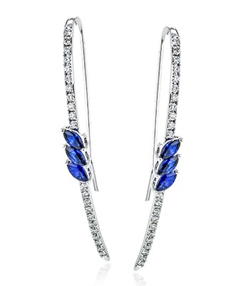 18Kt White Gold Dangle Earrings With (6) Marquise Sapphires Weighing 1.09ct And (46) Round Diamonds Weighing 0.56ct