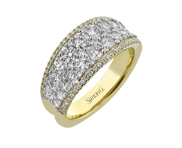 18Kt Two Toned Ring With (52) Round White Diamonds Weighing 1.26ct And (50) Round Yellow Diamonds Weighing 0.21ct