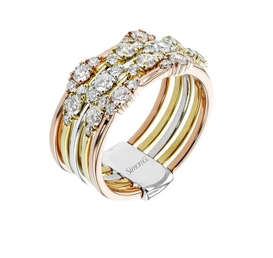 18Kt Tri-Tone Five Row Ring With (36) Round Diamonds Weighing 1.04cttw