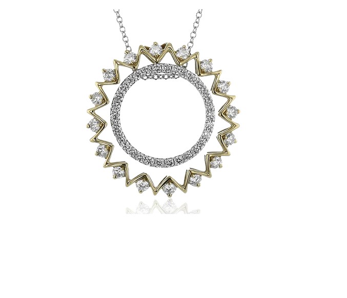 18Kt Two Toned Sunburst Necklace With (46) Round Diamonds Weighing 0.76cttw