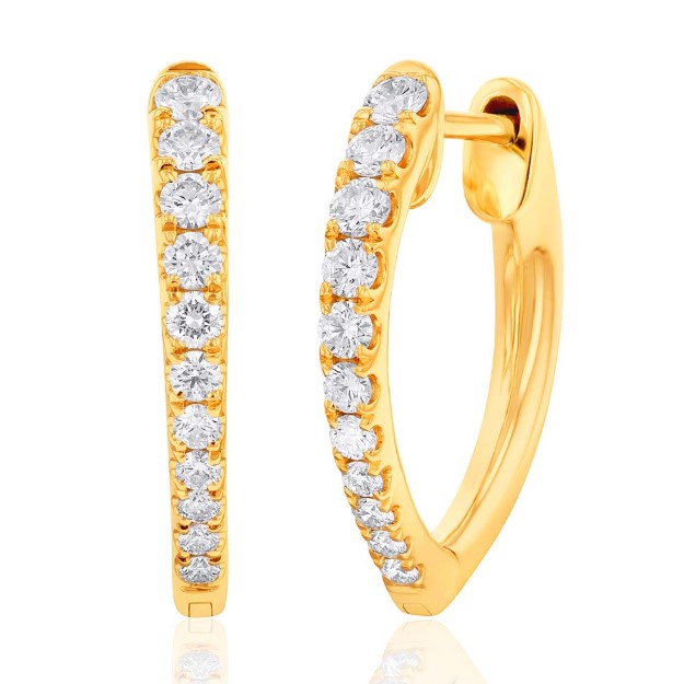 18Kt Yellow Gold Imperial Hoops With (22) Round Diamonds Weighing 0.30cttw