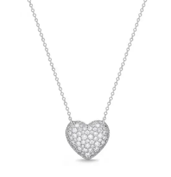 18Kt White Gold Pave Heart Necklace With (73) Round Diamonds Weighing 0.49cttw