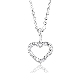 18Kt White Gold Open Hear Necklace With (18) Round Diamonds Weighing 0.12cttw