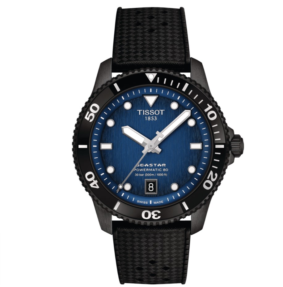 40mm Seastar Automatic Blue Dial Watch With A Black Rubber Box