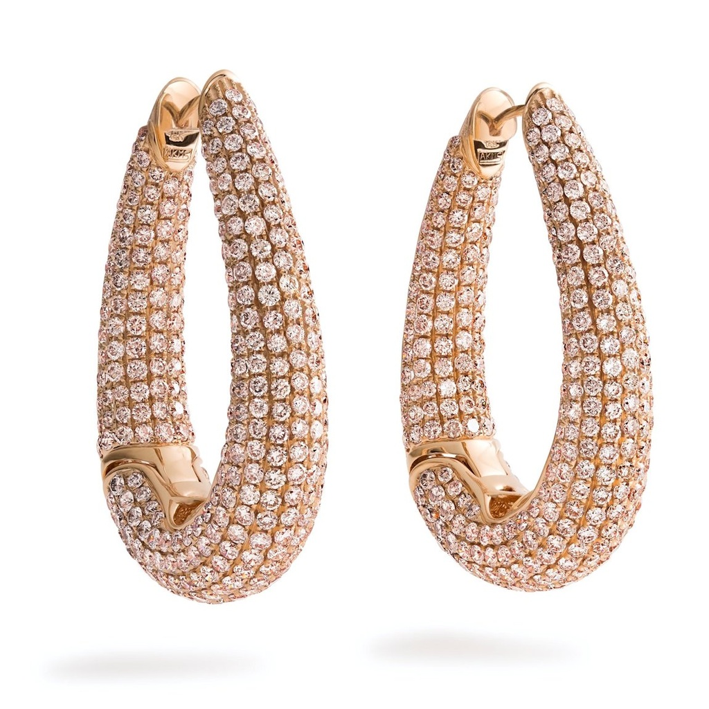 18Kt Rose Gold Pave Oblong Hoops With (78) Round Diamonds Weighing 1.62cttw