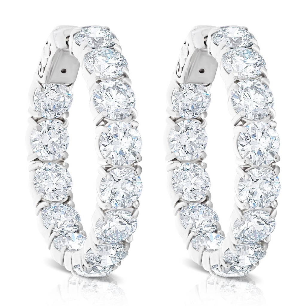 18Kt White Gold In/Out Hoops With (26) Round Diamonds Weighing 11.94cttw