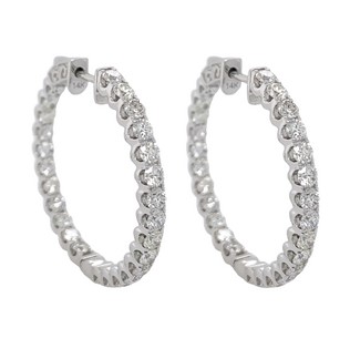 14Kt White Gold In/Out Hoops With (54) Round Diamonds Weighing 4.15cttw