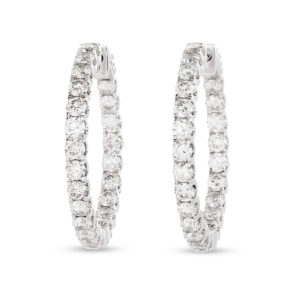 14Kt White Gold In/Out Hoops With (46) Round Diamonds Weighing 4.20cttw