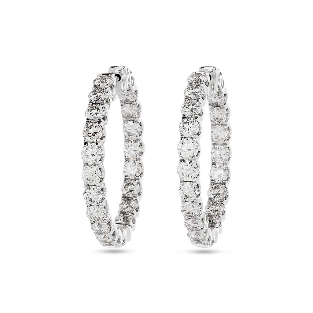 14Kt White Gold In/Out Hoops With (40) Round Diamonds Weighing 4.87cttw