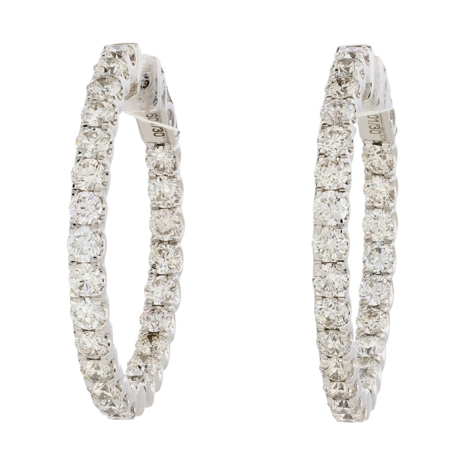 14Kt White Gold In/Out Hoops With (48) Round Diamonds Weighing 2.15cttw