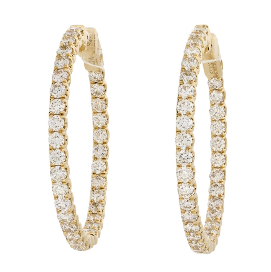14Kt Yellow Gold In/Out Hoops With (66) Round Diamonds Weighing 2.05cttw