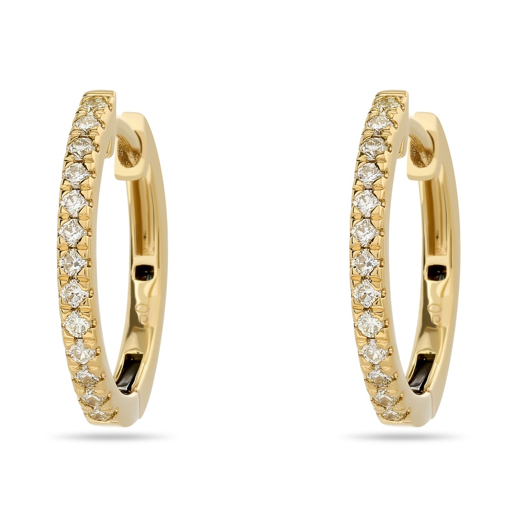 18Kt Yellow Gold Hoops With (26) Round Diamonds Weighing 0.32cttw