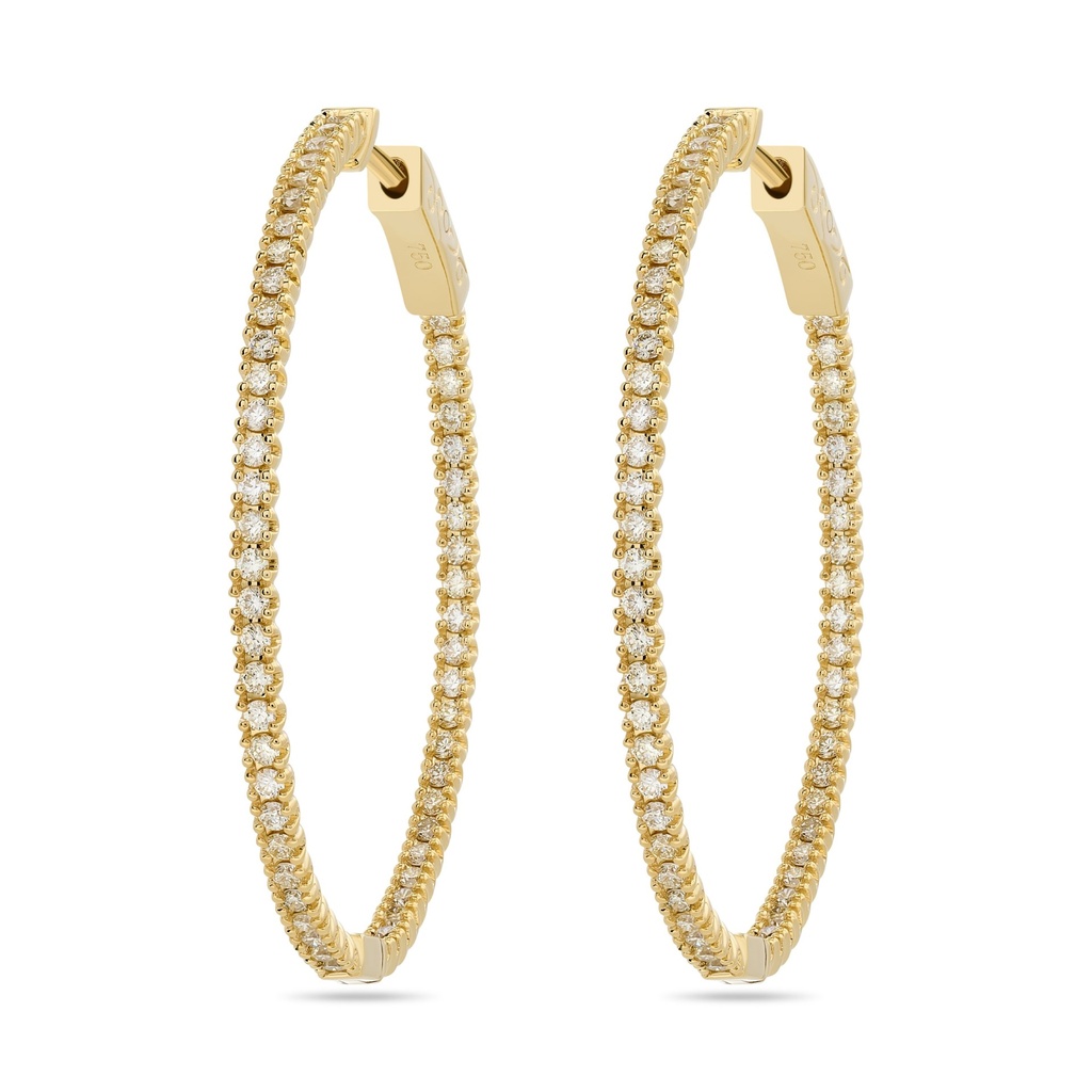 18Kt Yellow Gold In/Out Hoops With (110) Round Diamonds Weighing 0.96cttw