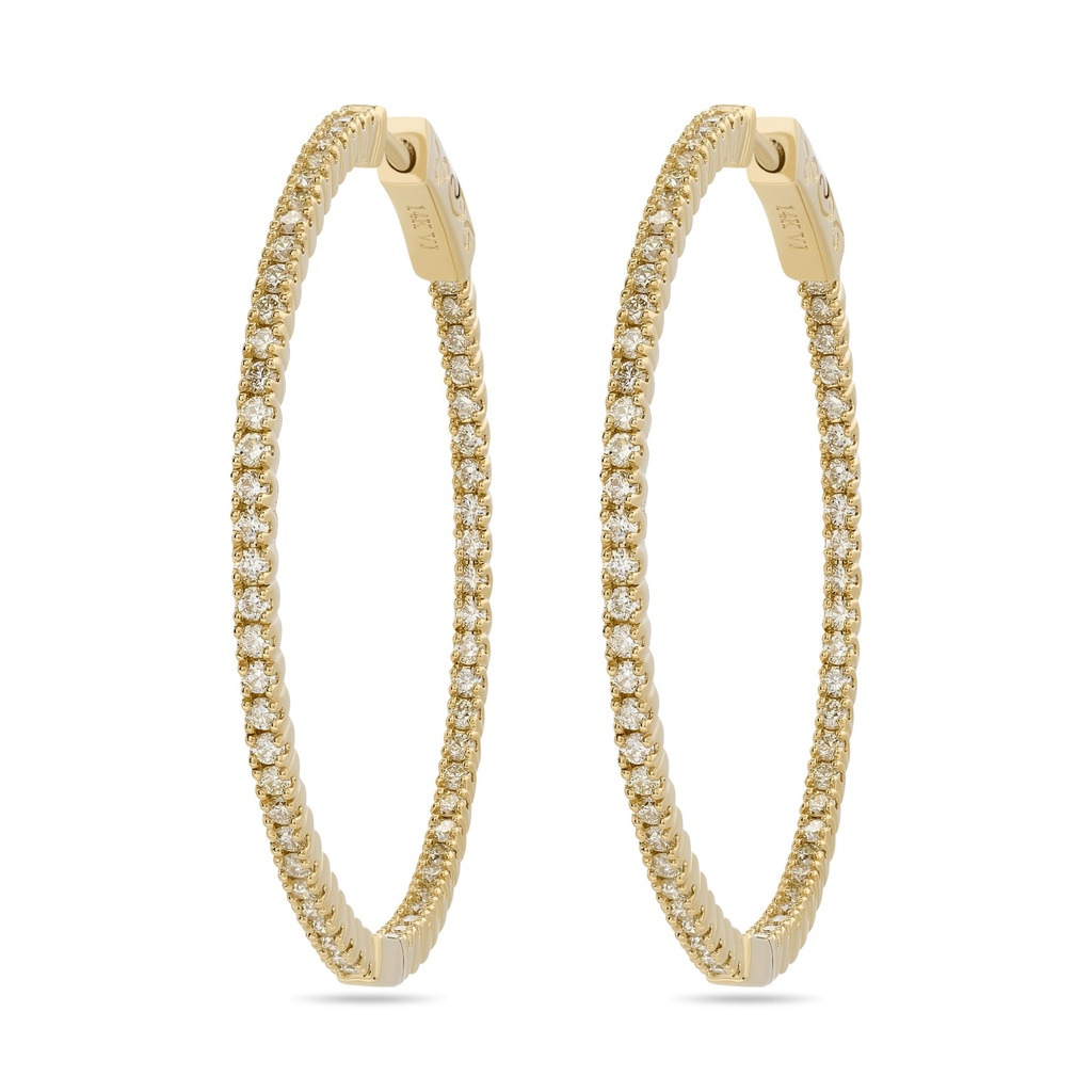 14Kt Yellow Gold In/Out Hoops With (116) Round Diamonds Weighing 1.15cttw