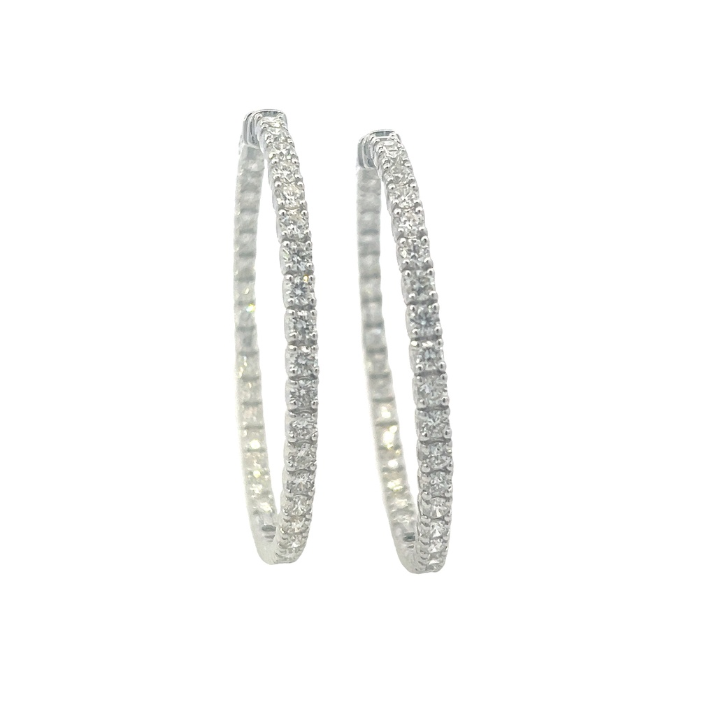 14Kt White Gold In/Out Hoops With (78) Round Diamonds Weighing 7.04cttw