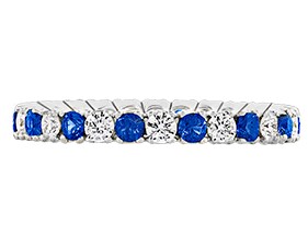18Kt White Gold Alternating Band With (13) Round Sapphires Weighing 0.65ct And (13) Round Diamonds Weighing 0.52ct