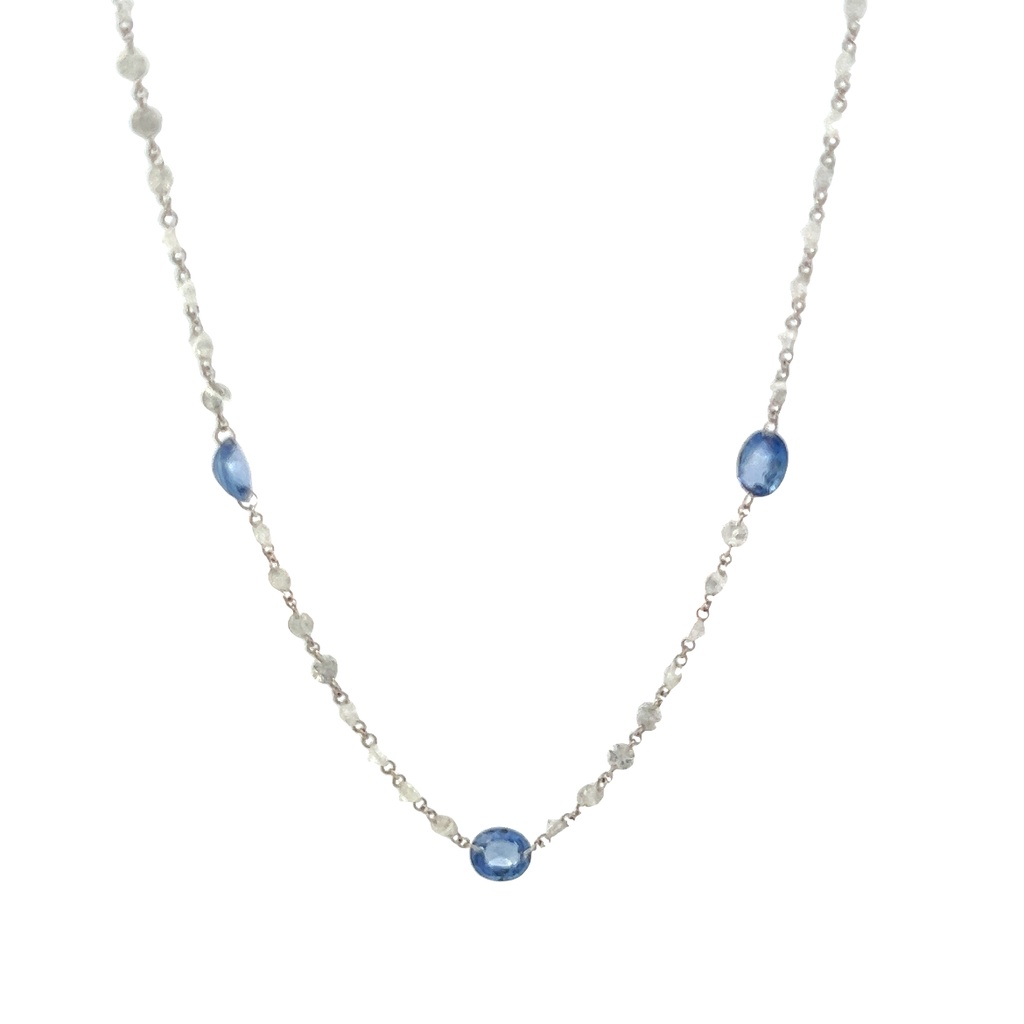 18Kt White Gold Chain Necklace With (10) Oval Sapphires Weighing 8.41ct And (74) Round Diamonds Weighing 5.60ct