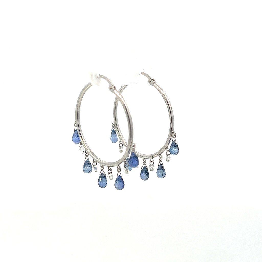 18Kt White Gold Hoops With (10) Briolette Sapphires Weighing 4.61ct And (8) Round Diamonds Weighing 0.59ct
