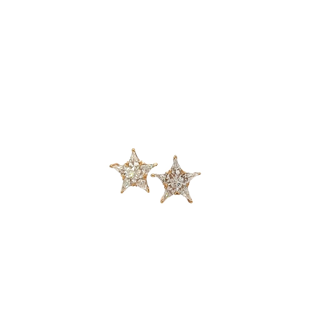 18Kt Yellow Gold Star Studs With (10) Pie Cut Diamonds Weighing 0.50cttw