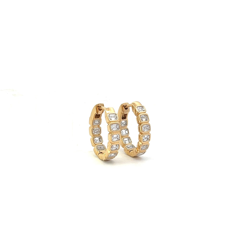 18Kt Yellow Gold In/Out Hoops With (20) Emerald Cut Diamonds Weighing 1.81cttw