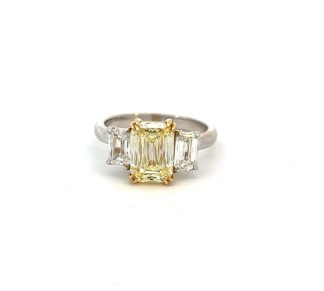 18Kt Two Toned Ring With (1) Yellow Ashoka Cut Diamond Weighing 2.27ct And (2) White Ashoka Cut Diamonds Weighing 1.16ct