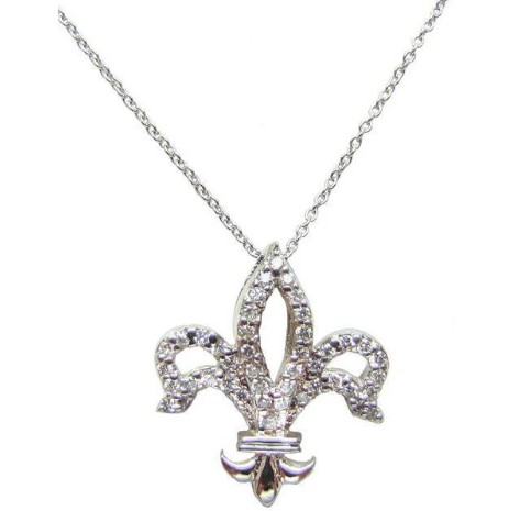 18Kt White Gold Open Fleur De Lis Necklace With (44) Round Diamonds Weighing 0.25cttw
