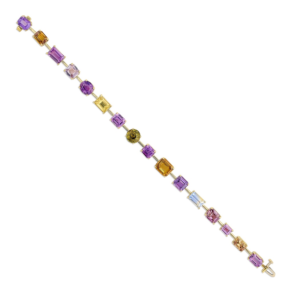 18Kt Yellow Gold Bracelet With (16) Mixed Shape Colorful Sapphires Weighing 21.82cttw