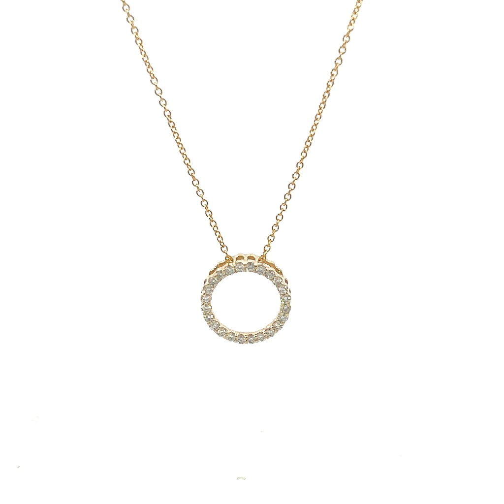 14Kt Yellow Gold Circle Pendant Necklace With (24) Round Diamonds Weighing 0.30cttw