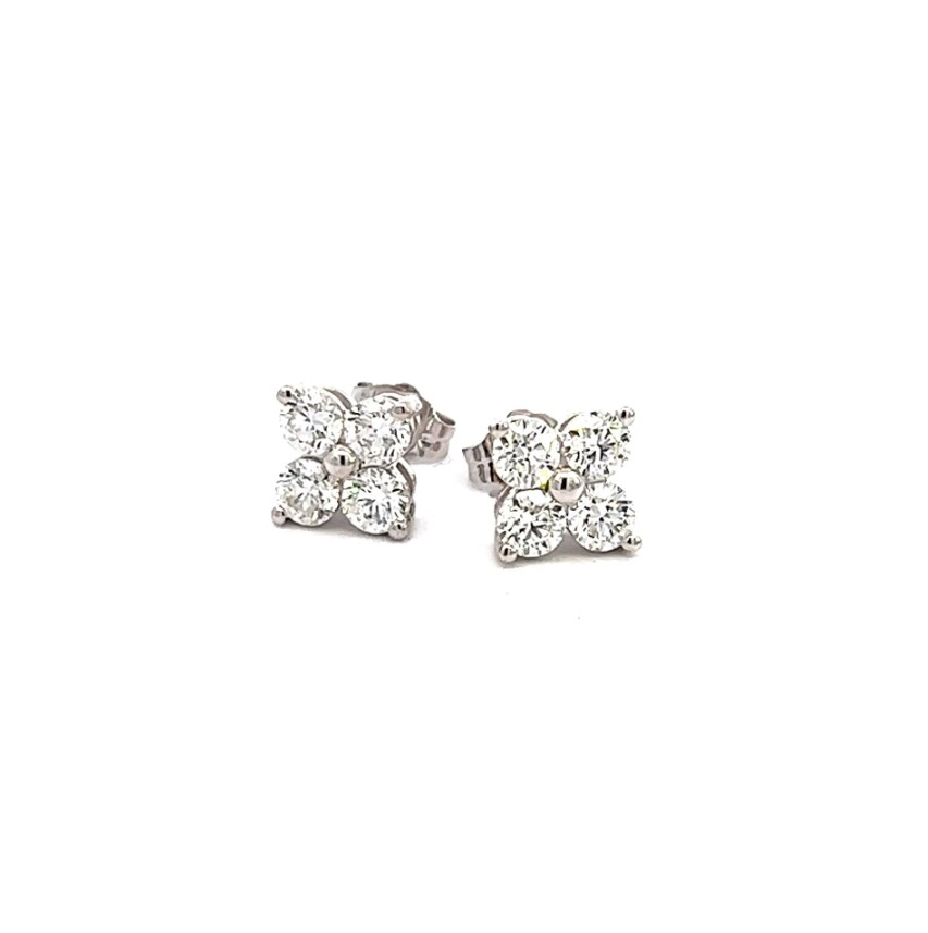 Clover Cluster Diamond Studs 1.47cttw 14Kt White Gold Pushbacks