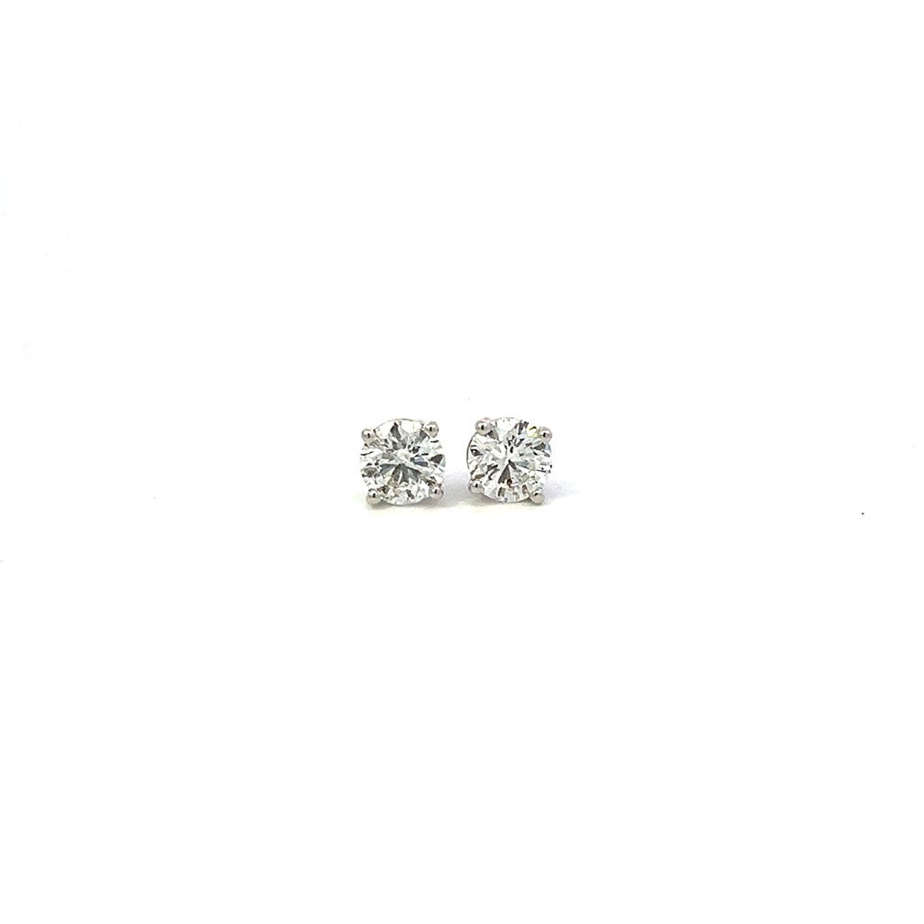 Round Brilliant Cut Diamond Studs 1.10cttw G/SI3 14Kt White Gold Basket Set Pushbacks
