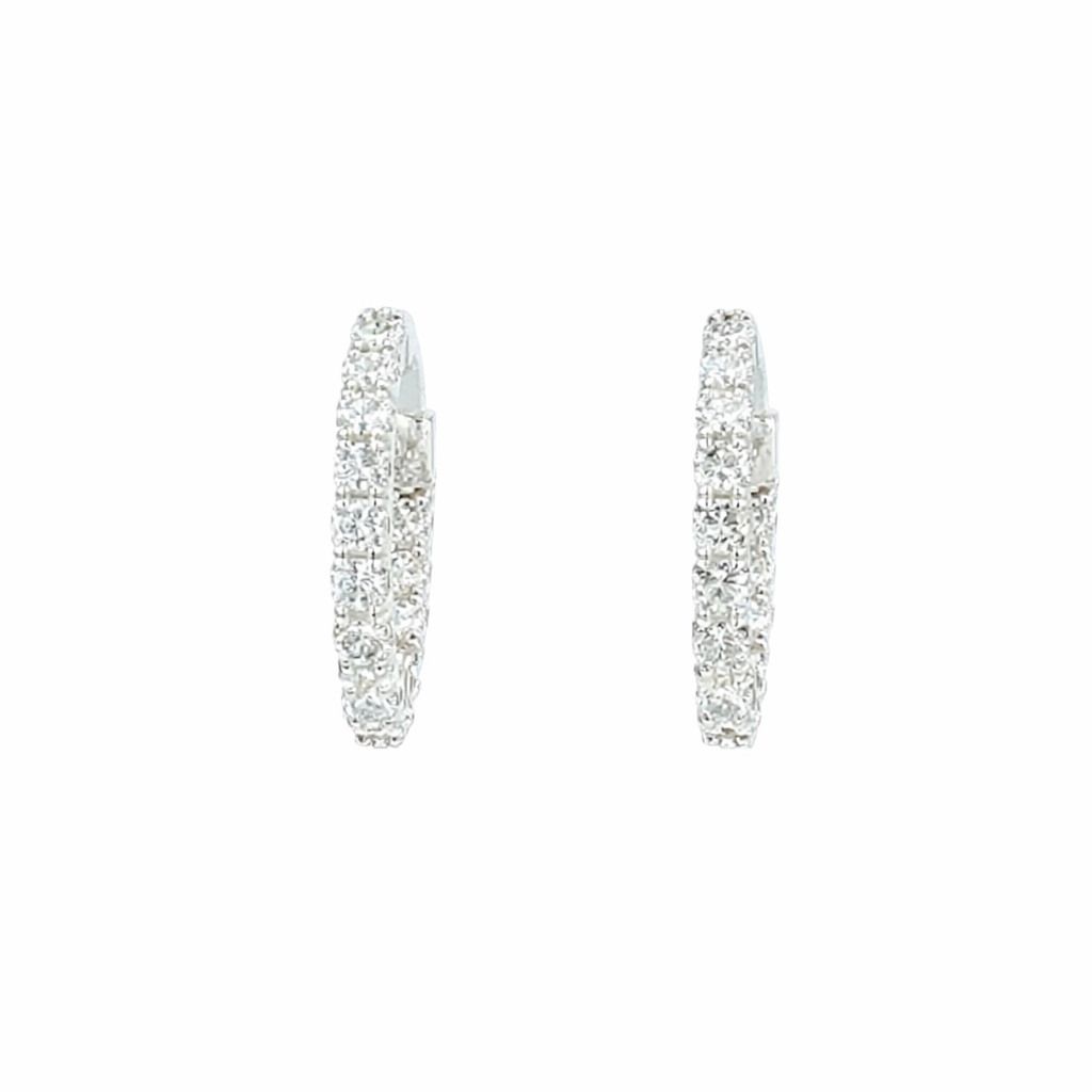 [E037-210-30-W] 14Kt White Gold In/Out Hoops With (30) Round Diamonds Weighing 2.10cttw