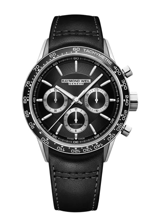 [7741-SC1-20021] 43.5mm Freelancer Automatic Black Dial Watch With A Black Leather Strap