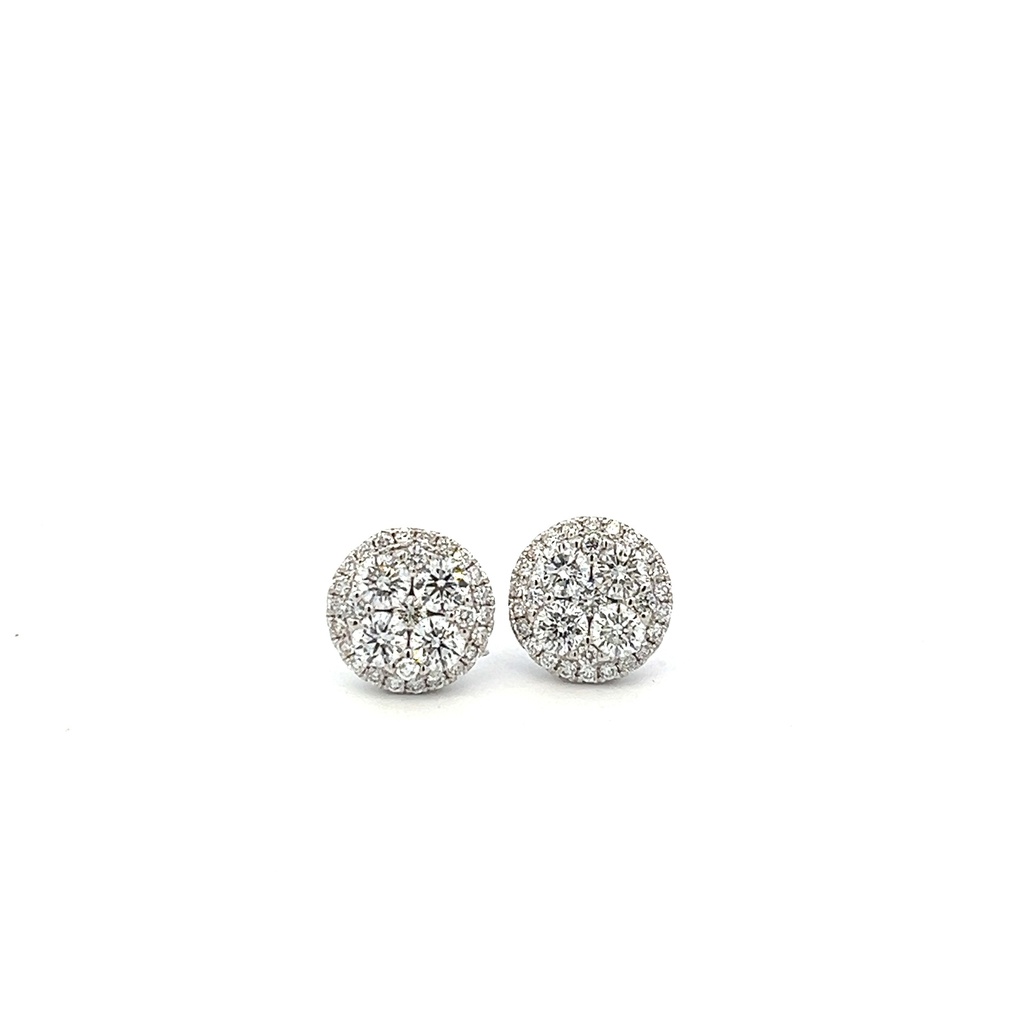 14Kt White Gold Circle Cluster Studs With (62) Round Diamonds Weighing 2.63cttw
