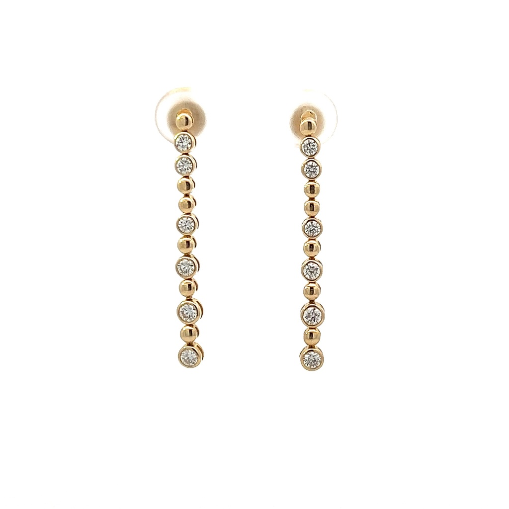 14Kt Yellow Gold Bezel Set Dangle Earrings With (12) Round Diamonds Weighing 0.67cttw