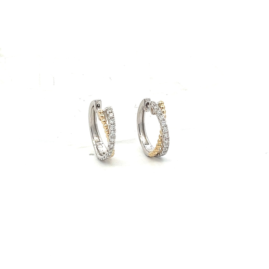 14Kt Two Toned Crossed Hoops With (26) Round Diamonds Weighing 0.42cttw