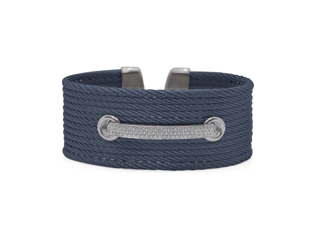 [04-28-6232-11] 18Kt White Gold Blueberry Nautical Cable Lace Up Cuff With (79) Round Diamonds Weighing 0.61cttw