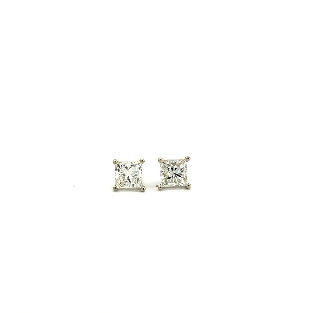 Princess Cut Diamond Studs 2.01cttw K/SI2-I1 GIA2464742178 GIA2231231431 14Kt White Gold Pushbacks