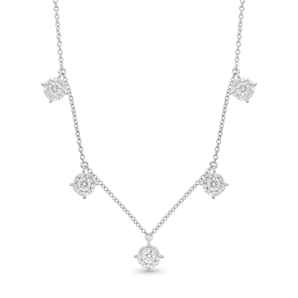 [FNBQ170] 18Kt White Gold Diamond Bouquet Pendant Necklace 0.83cttw