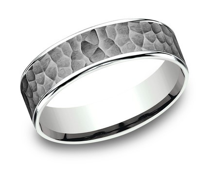 14Kt White Gold And Tantalum 6.5mm Hammer Finish Band Sz8.25