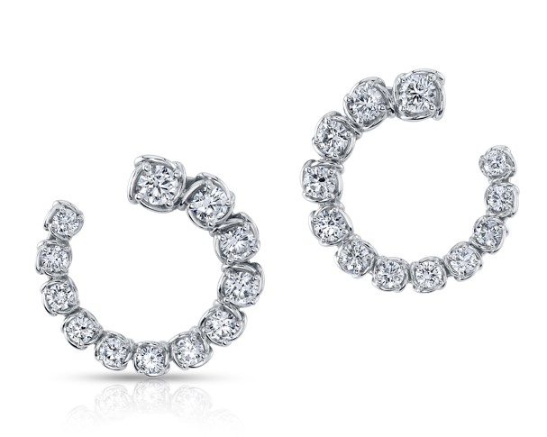 18Kt White Gold Swirl Hoops With (24) Round Diamonds Weighing 2.00cttw