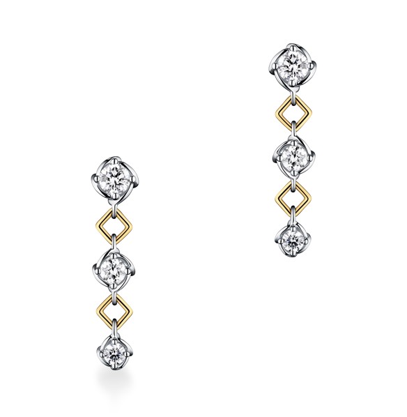 18Kt Two Toned Dangle Earrings With (6) Round Diamonds Weighing 0.51cttw