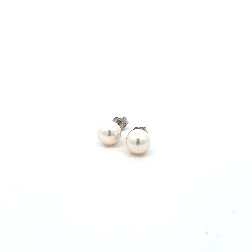 [75CPEW] 14Kt White Gold 7.5mm Cultured Pearl Stud Earrings