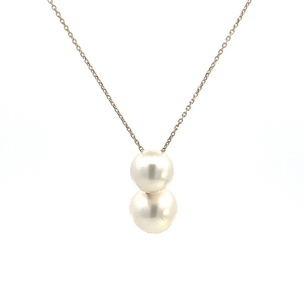 14Kt Yellow Gold 10-12mm Double Pearl Necklace 18"