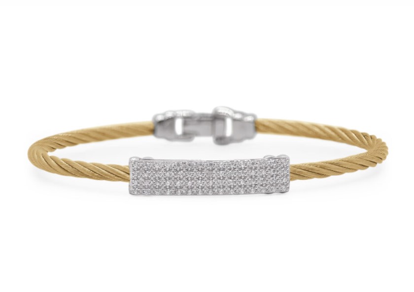 [04-37-4054-11] 18Kt White Gold Yellow Nautical Cable Bar Bracelet With (60) Round Diamonds Weighing 0.30cttw