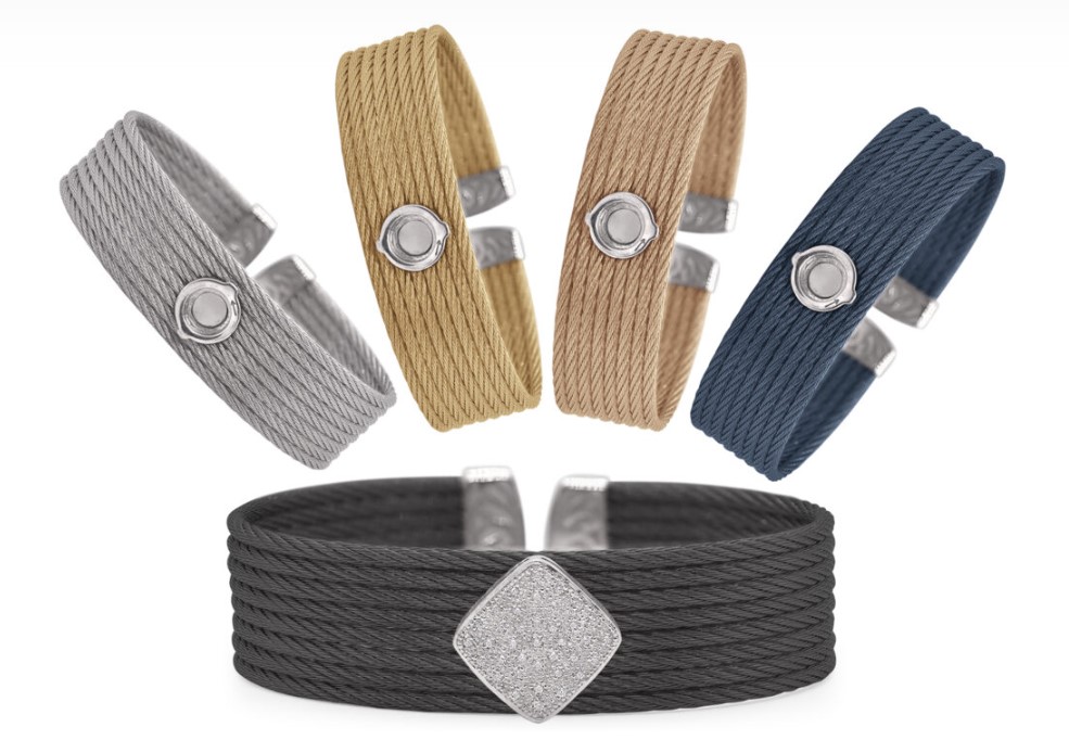 [04-SQ-8500-11] 18Kt White Gold Square Station Multi Cuff Set 0.27cttw