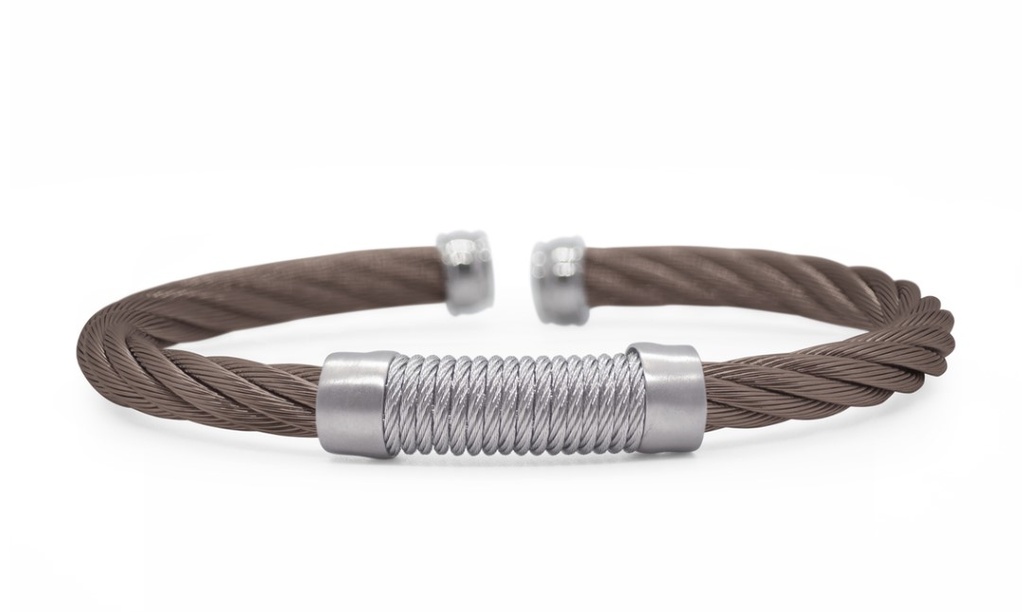 Stainless Steel Chocolate And Grey Nautical Cable Men's Bracelet Sz7