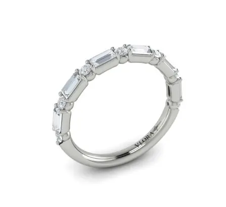 [VW20101-15WG] 14Kt White Gold Half Eternity Band With (7) Round And (6) Baguette Diamonds Weighing 0.74cttw