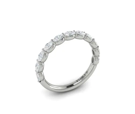 14Kt White Gold Half Eternity Band With (11) Oval Diamonds Weighing 0.97cttw