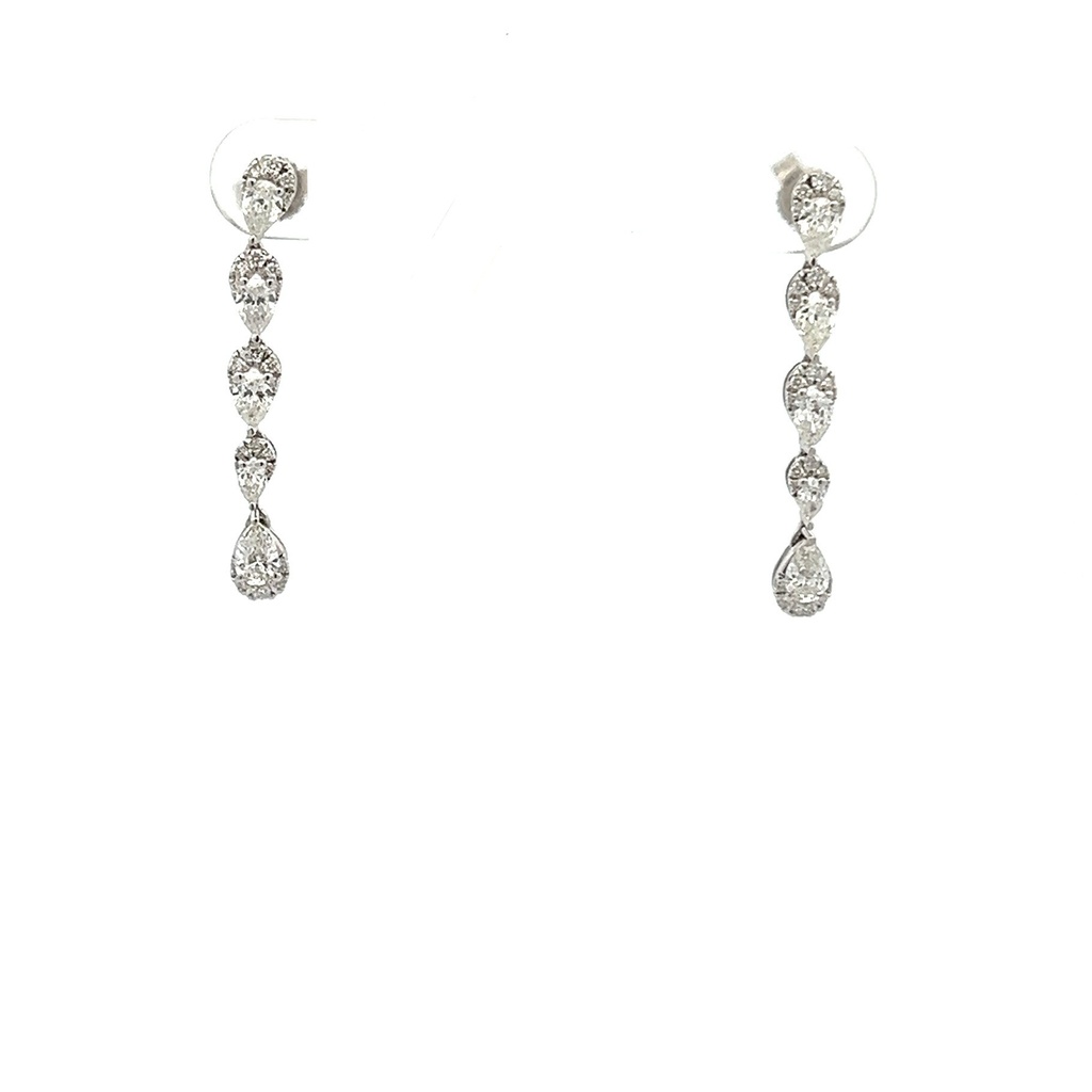 14Kt White Gold Dangle Earrings With (10) Pear And (50) Round Diamonds Weighing 1.19cttw